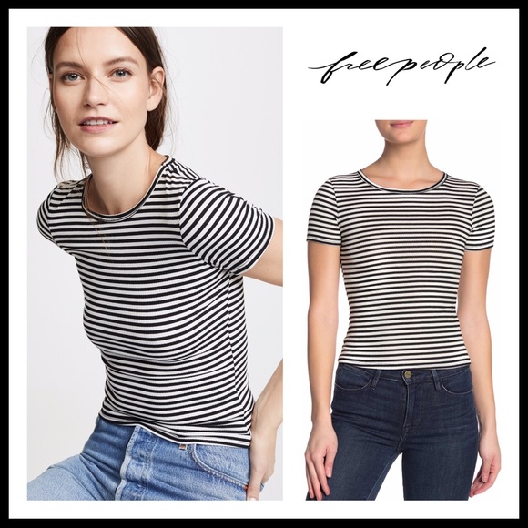 FREE PEOPLE BOHO STRIPE TEE RIB KNIT TOP A2C - Picture 9 of 16